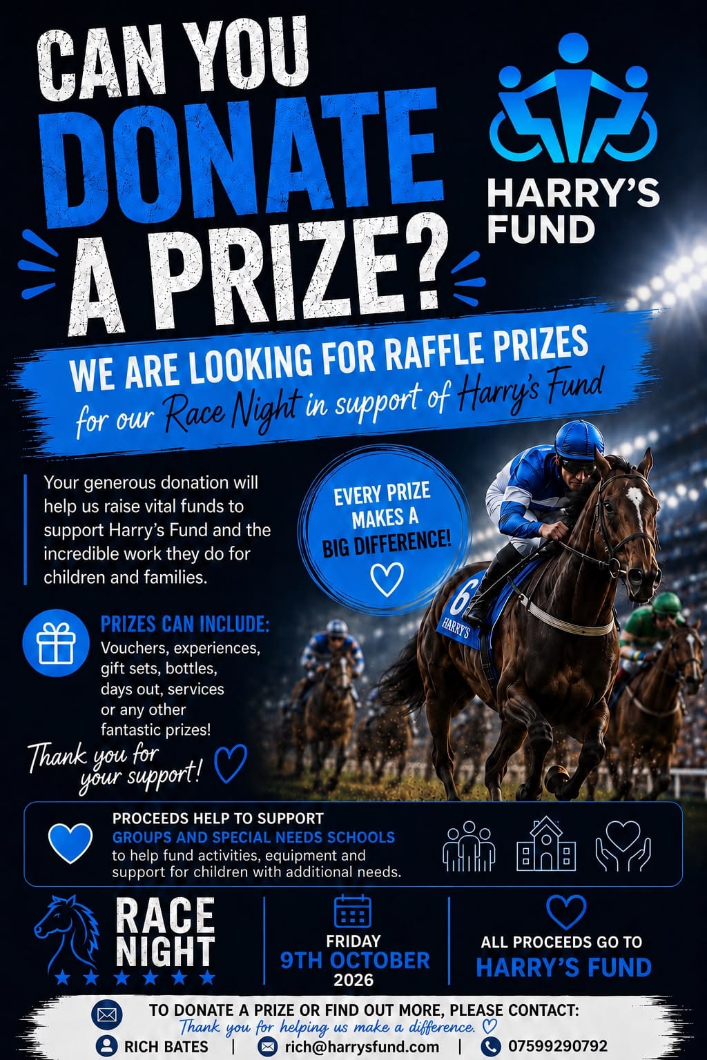 Donate a raffle prize for the Harry's Fund Race Night