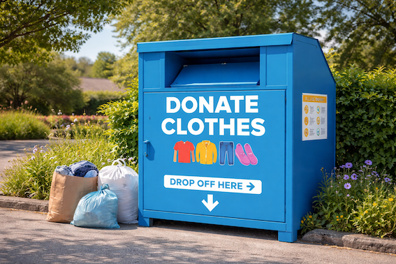 Harry's Fund clothes bin at Gilberdyke Village Hall car park